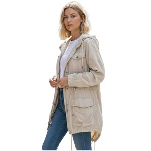 Abercrombie & Fitch Hooded Military Style Long Utility Jacket Army Khaki Size S